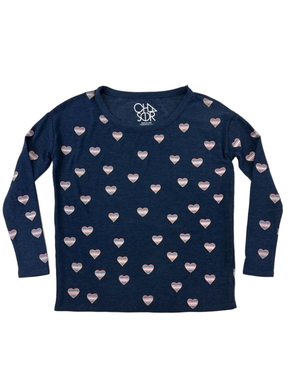Chaser NEW Beach Hearts top XS women soft round neck casual loungewear
